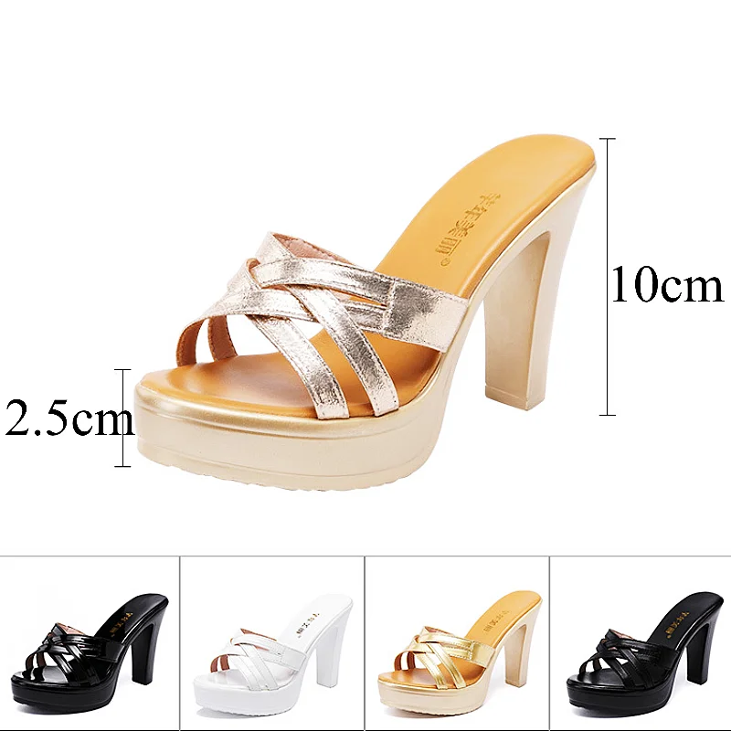 Summer High Heels Wedding Shoes Women's Heeled Slippers Elegant Patent Leather Platform High Heeled Slippers