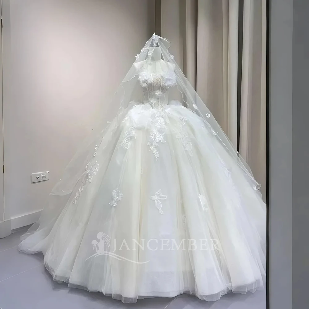 Customized Beauty Beading Pearls Organza Wedding Dress Sleeveless Strapless Sparking Lace Bride Dress Women vestidos de novia