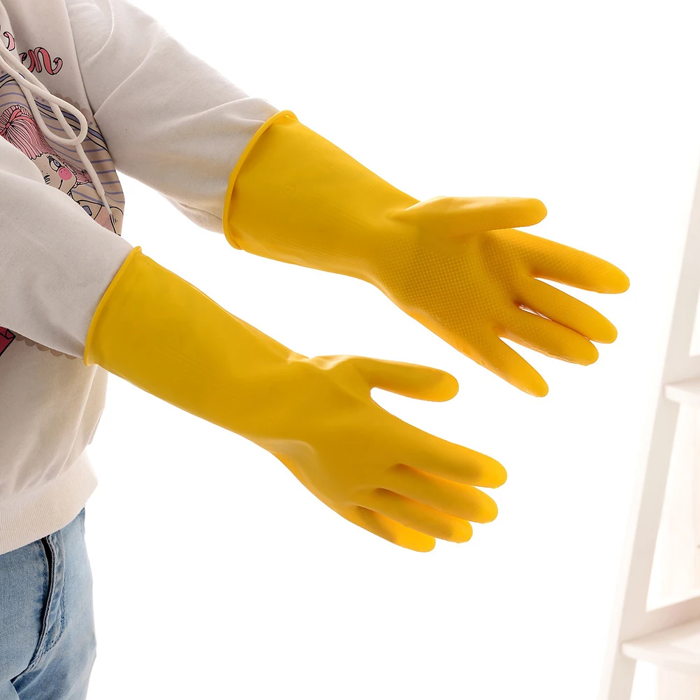 

1Pair Protective Latex Gloves Kitchen Rubber Waterproof Durable Household Cleaning Dishwashing Anti-Skid Gloves