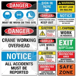 Workplace Railing Safety Metal Sign Compliance Plaque PE Required Accident Visitor Reporting Construction Danger Safe Zone