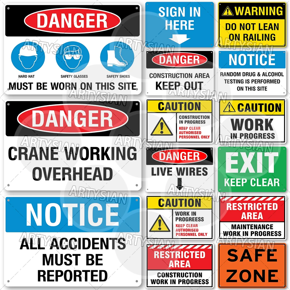 Workplace Railing Safety Metal Sign Compliance Plaque PE Required Accident Visitor Reporting Construction Danger Safe Zone