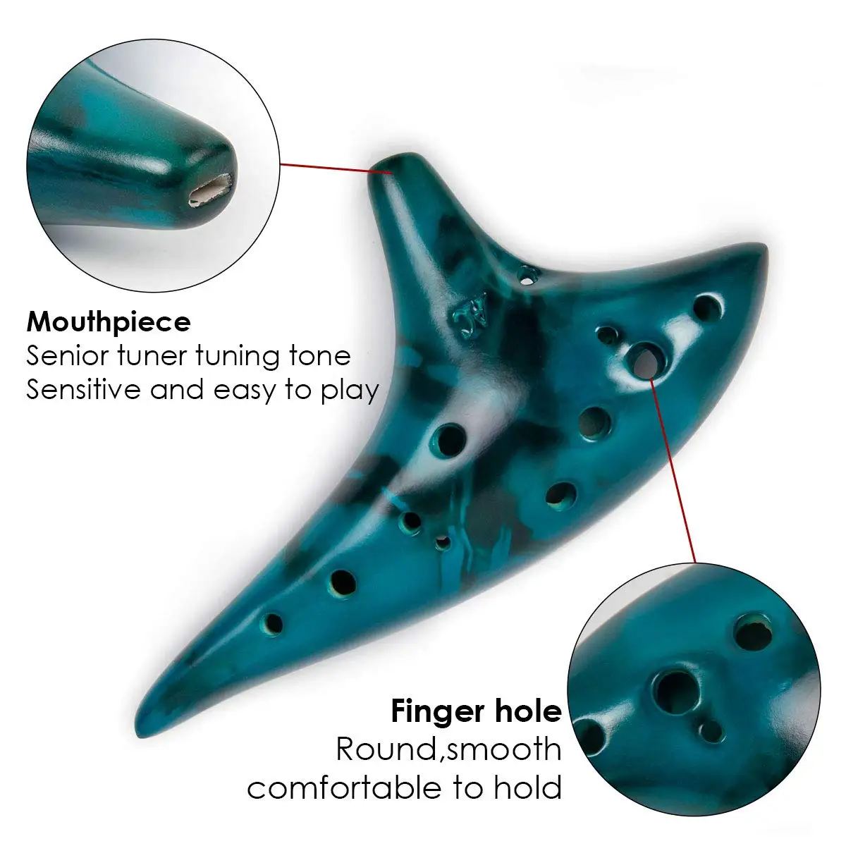 Ocarina-instrumento Musical de cerámica con libro de canciones para niños, 12 tonos, Alto C, cuerda para el cuello, cordón para el cuello, bolsa de