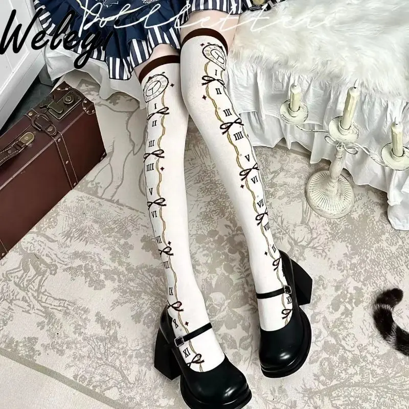 Original Jirai Kei Lolita Sweet Cotton Stockings for Women 2024 Fall New  Japanese Style Cute Printed Knee High Socks Female