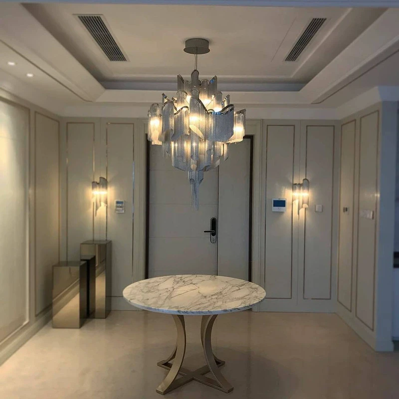 الشمال الحديثة كريستال الخرز الثريا قلادة الإضاءة مع سلسلة الألومنيوم للمنزل غرفة نوم غرفة المعيشة سقف مصباح معلق