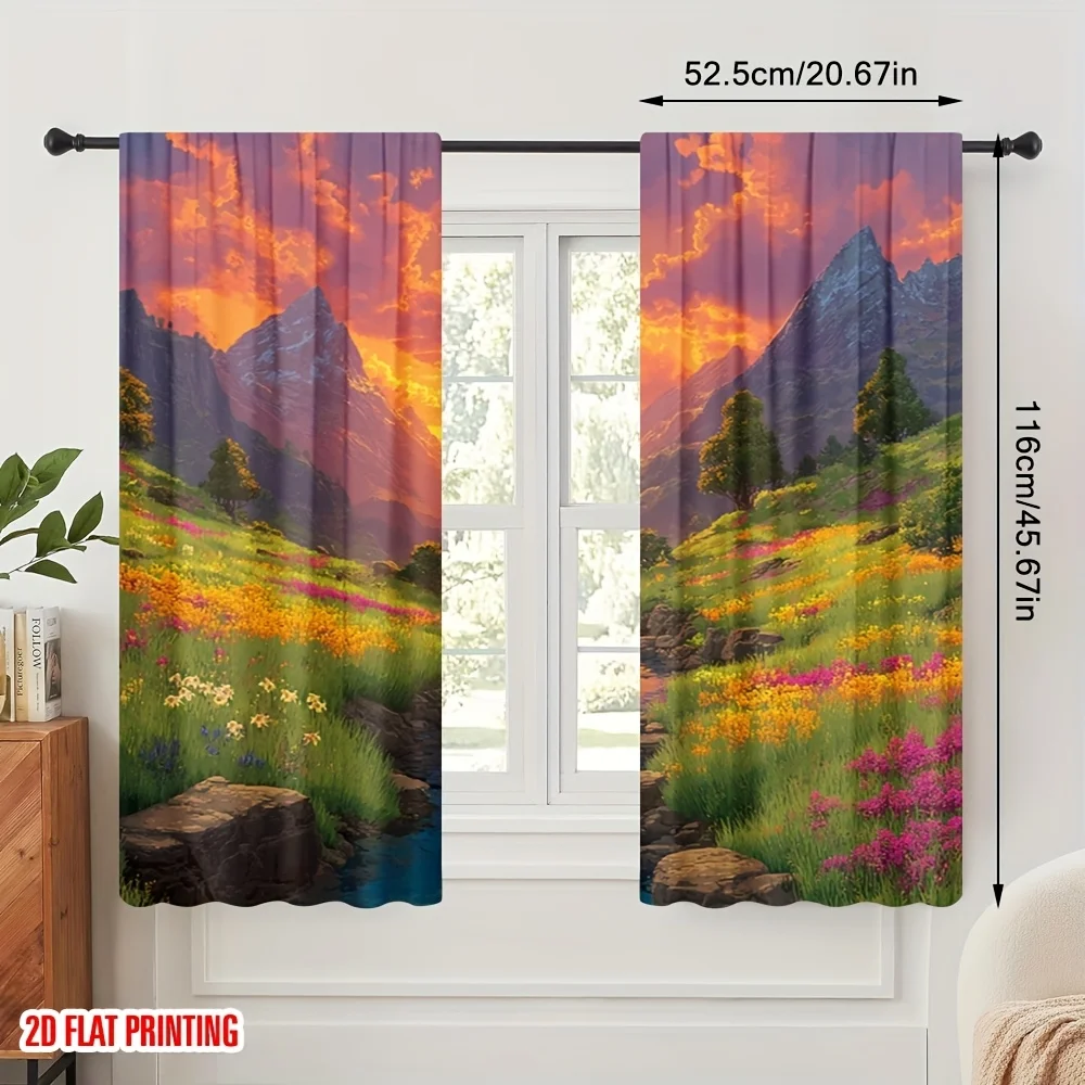 Digital Print Mountain Landscape Curtains 2pcs Photo Realistic Nature Sunset View Curtains for Living Room Bedroom Decor