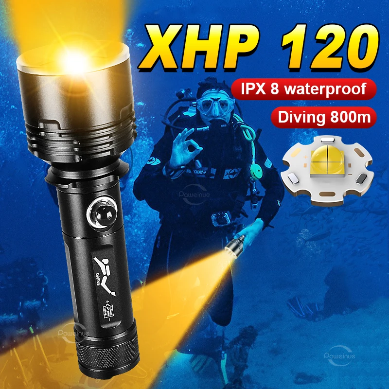 IPX8 Professional Diving Light Super Bright Diving Flashlight 18650 Waterproof Scuba Torch Underwater Lantern