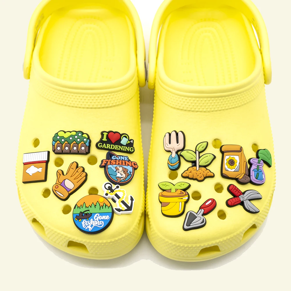 1/14 قطعة سلسلة زراعة الحديقة الأحذية السحر مقص البذور مجرفة إكسسوارات الأحذية دبابيس للنساء الرجال تسد مشبك الزينة