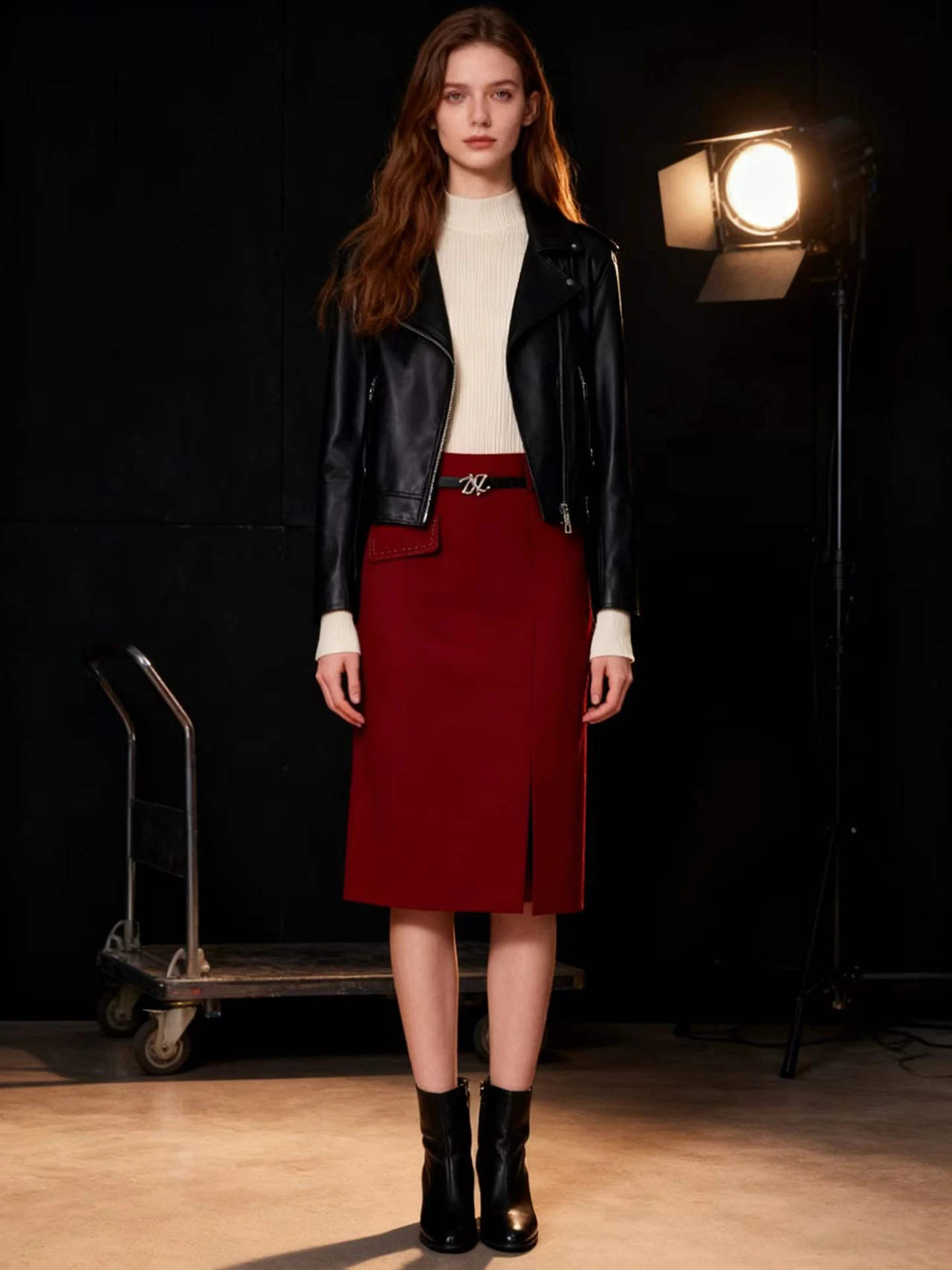 

Slimming High Waist Mid-Length A-Line Skirt with Side Slit for Women Warm Polyester Fiber Commute Sle Winter New Arrival