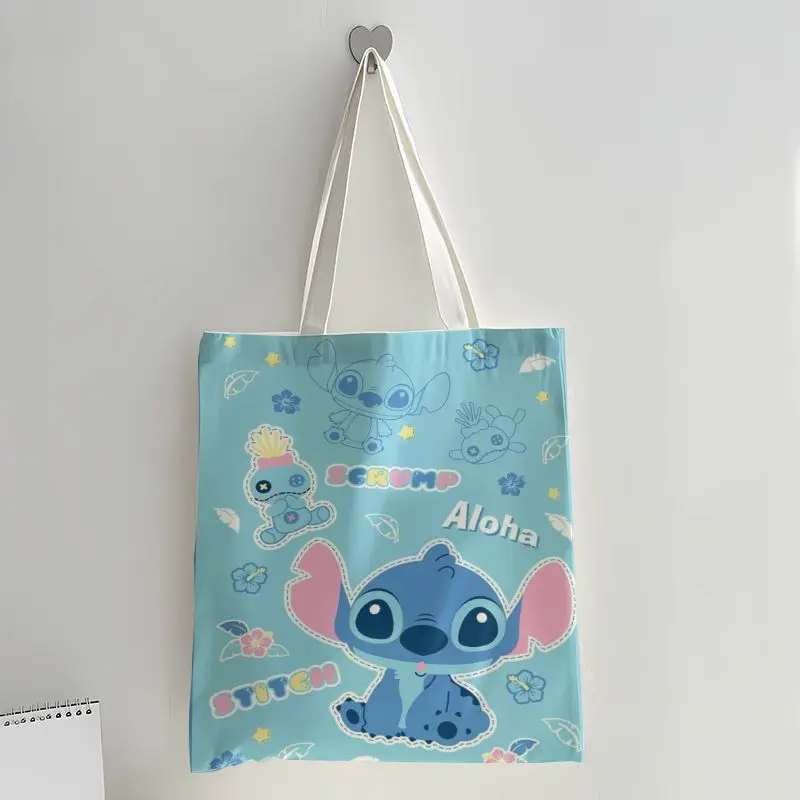 Lilo & Stitch Bolsa de ombro de lona de desenho animado com zíper Estudante Kawaii Anime Impressão Bolsa Tutorial Bolsa de arquivo de dados de grande capacidade