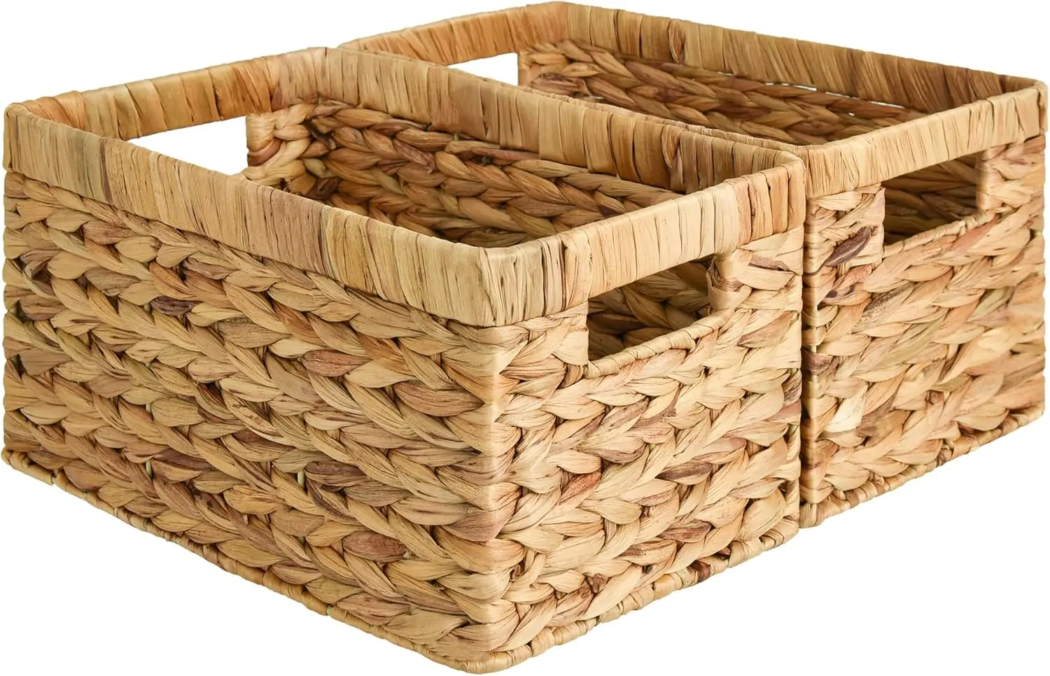 

Handwoven Water Hyacinth Storage Basket with Built-in Handles, Medium 2-Pack, Natural