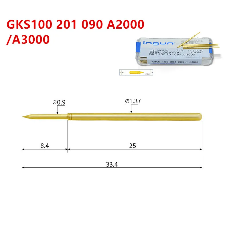 100PCS INGUN 100mil GKS100 201 090 A2000/A3000 Straight Up Pointed 1.36mm Spring Spring Test Pin PCB Probe