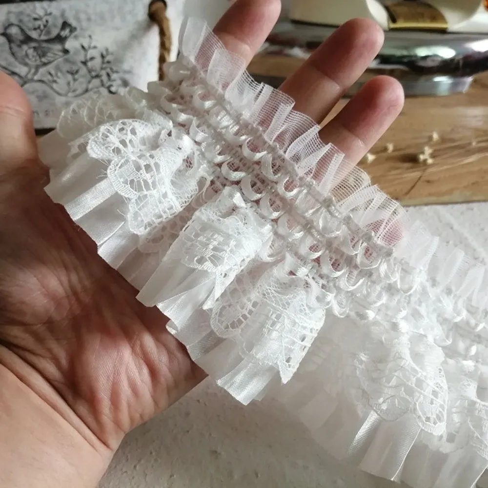 

Vintage White Black Embroidery Lace Ruffle Trim Elastic Lace Fabric DIY Stretch Lace for Sewing Clothing