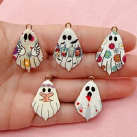 10pcs alloy printed Halloween ghost pendant, DIY jewelry making earrings necklace keychain accessories