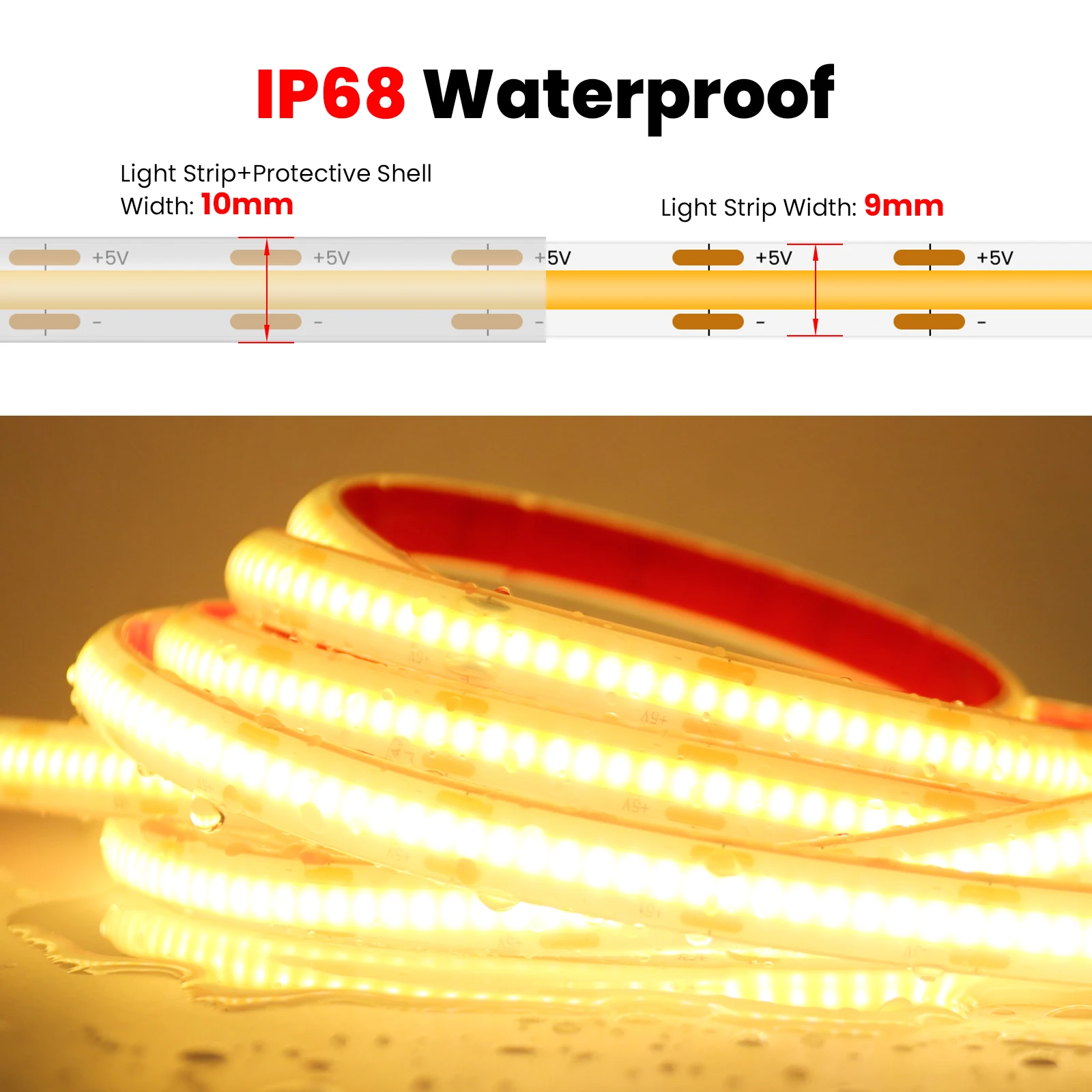 DC5V IP68 مقاوم للماء COB LED قطاع مع PIR محس حركة باهتة التحكم عن بعد 320 المصابيح/م عالية الكثافة شريط مرن الشريط #4
