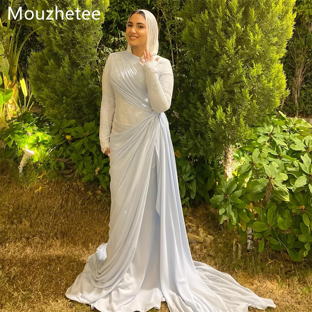 

Mouzhetee Elegant A-Line Lace O-Neck Dresses Formal Party Gowns for Women Simple Pleat Long Sleeve Prom Gown Customize 2025