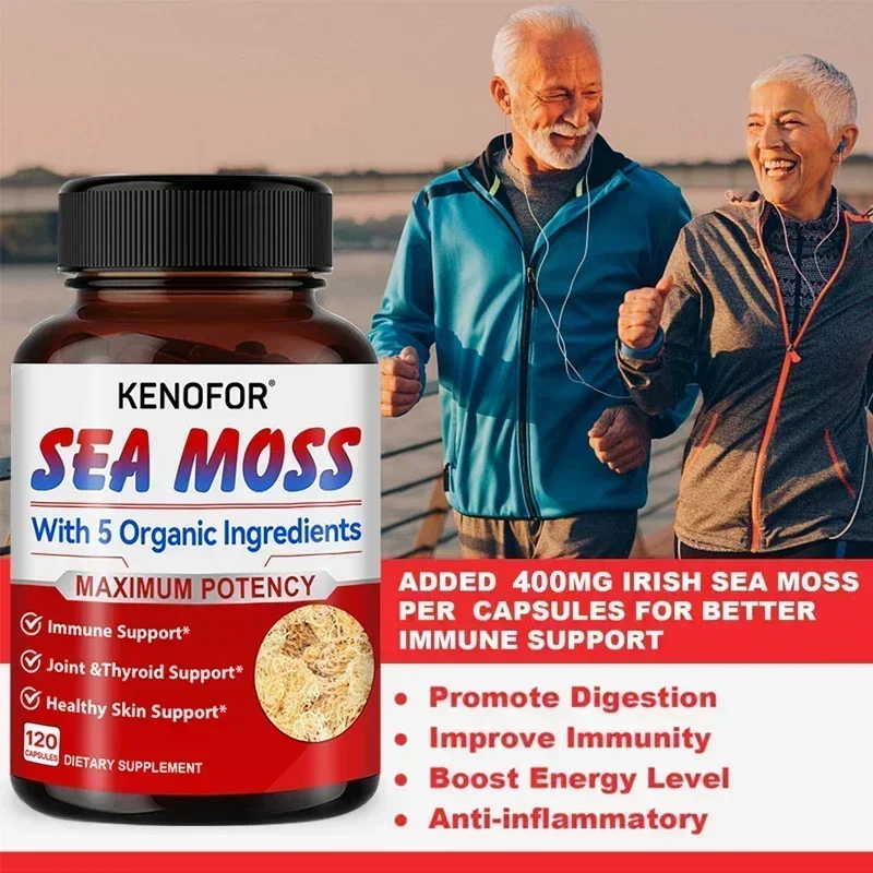 Organic Sea Moss with Ashwagandha & Burdock Capsules - Superfoods for Immune and Digestive Health - Thyroid, Skin, Gut, Joints