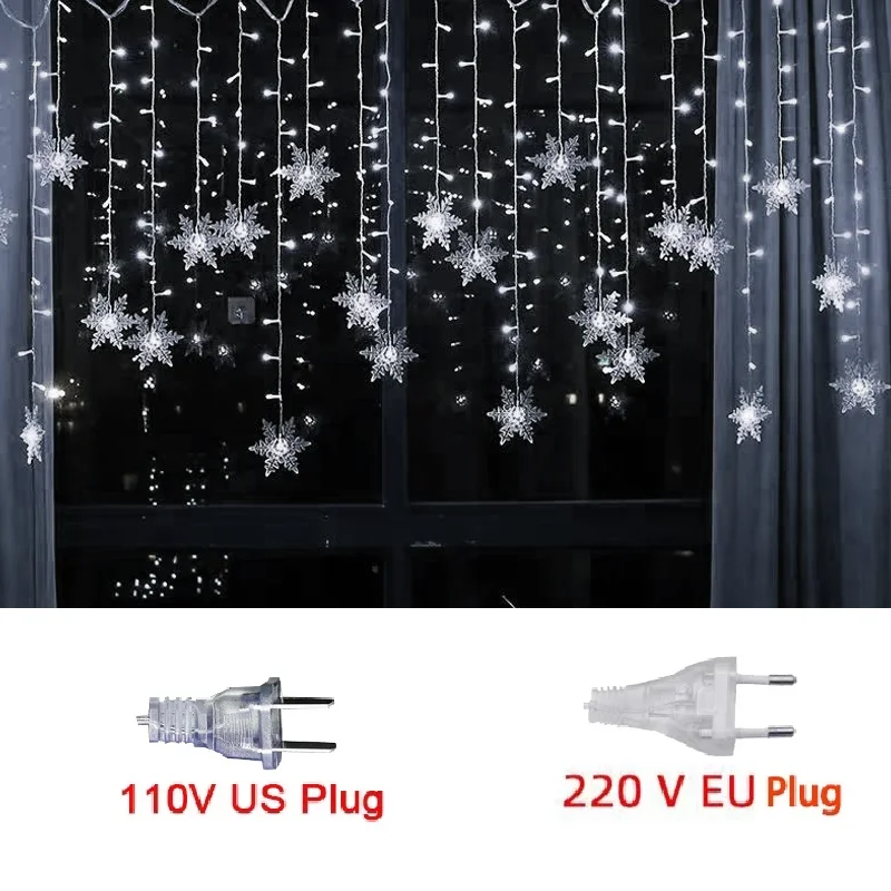 3.5M Christmas Lights Snowflake LED Fairy String Lights Curtain Garland Waterproof For Holiday Party Xmas Decoration 2025