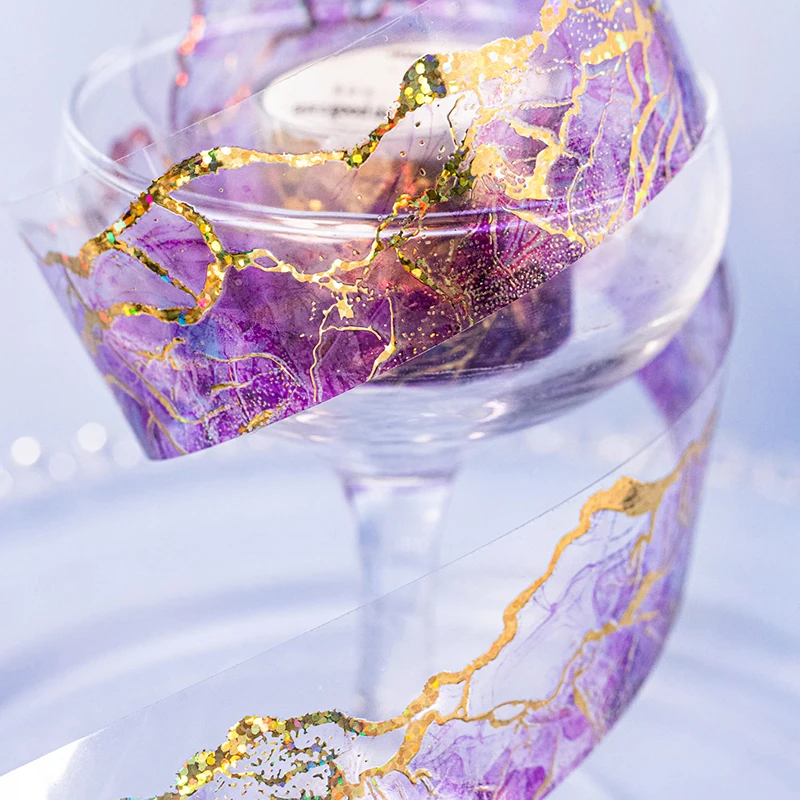 35mm * 2m Color Paradise Series Watercolor Dyeing Laser Gold PET Stickers Creative Collage DIY Diary Scrapbook Aesthetic Sticker