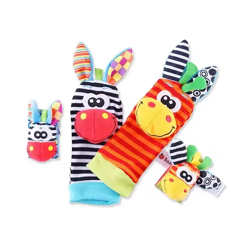 0 12 Months Baby Rattles Toys Animal Socks Wrist Strap Rattle Baby Foot Socks Bug Wrist Strap Toddler Socks Pacifier Toys GIfts