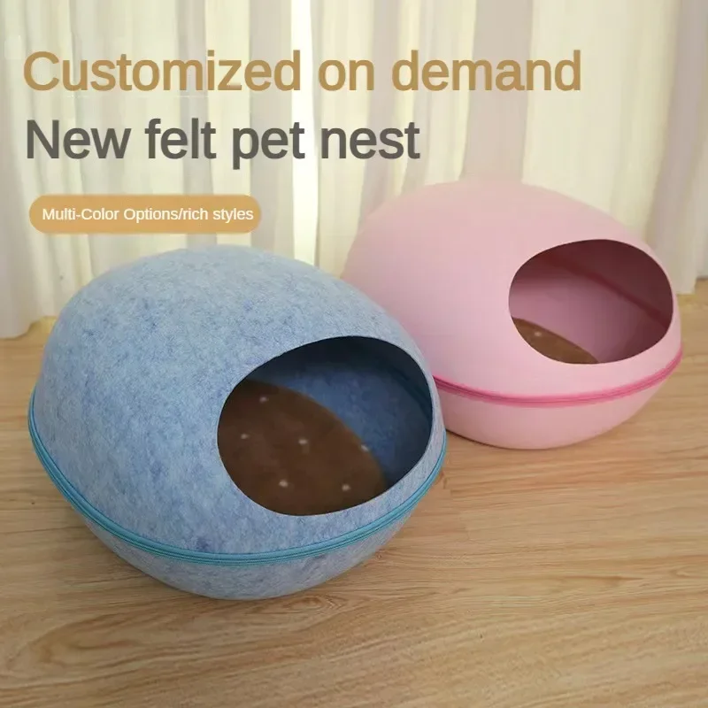 Cats bed artificial felt house for cats sleeping bag with nest pillow eggshell removable breathable half closed pet cave