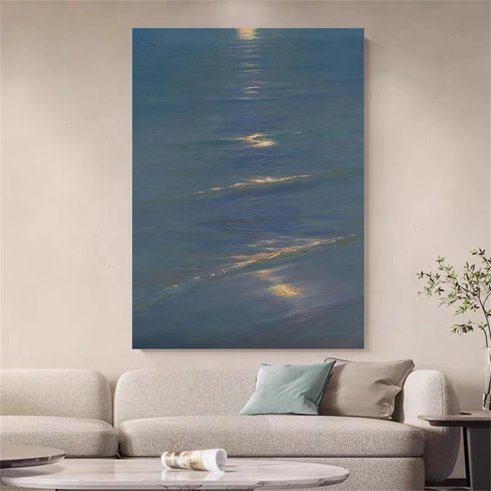 100% Hand-Painted Oil Painting Abstract Blue Dandelion Floral Wall Art Living Room Bedroom Bedside Mural Home Decor Artwork