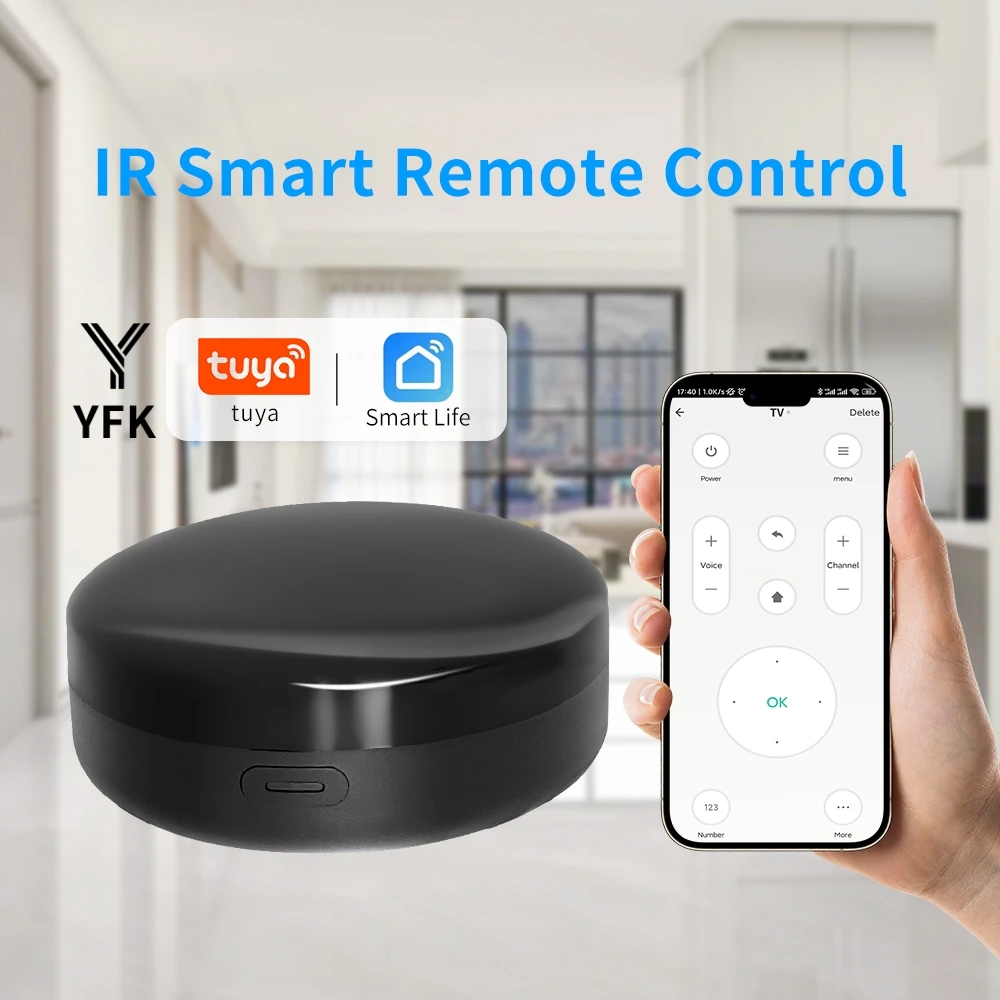 YFK Tuya WiFi Universal IR Remote Controller Smart Infrared Hub Voice Control Alexa Google Home APP Remote Control TV Air Conditioner Fan All IR Household Appliances Smart Home Automation