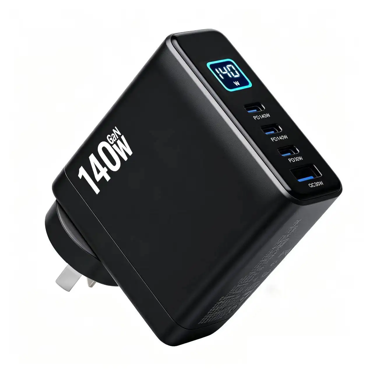 140W Multi-Port 3C1A GaN Fast Charging 4-Port Desktop Smart Digital Display PD3.1 USB Type C Charger for iPhone Xiaomi Laptop