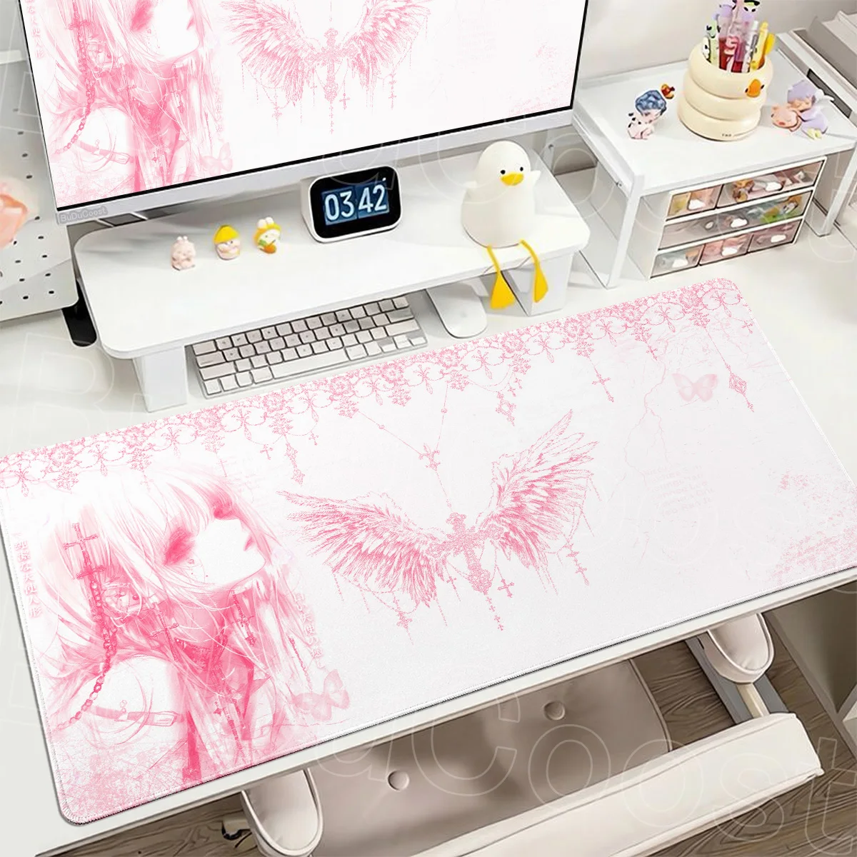 Pink INS Style Angel Girl Mouse Mat 1000x500mm Large PC Gamer Anime Anti-slip Table Mat Keyboard Gaming Office Setup Accessories