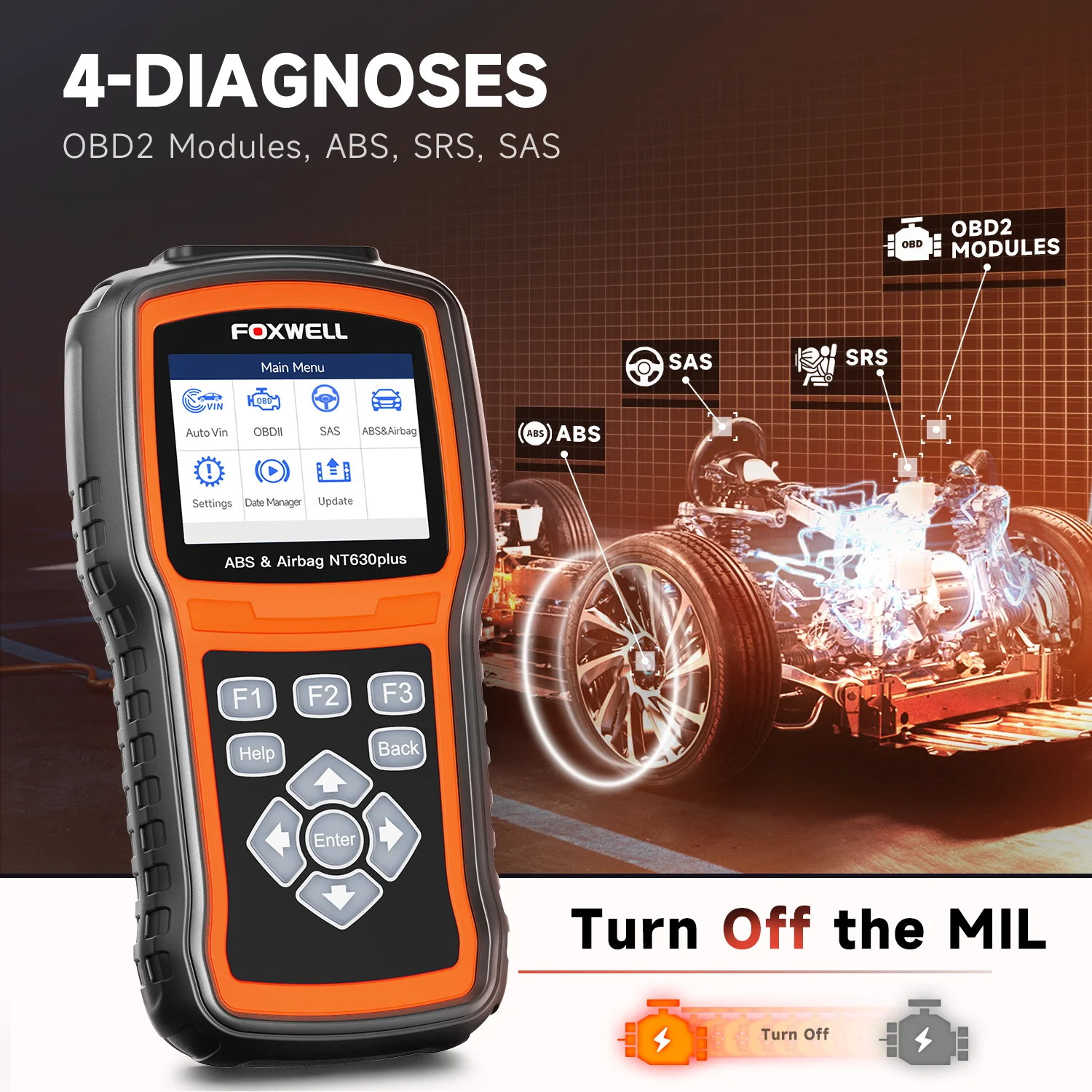 FOXWELL NT630 Plus Wireless OBD2 Scanner with ABS and SRS, 2024 ABS Scan Tool Bleeding Brake SRS Scanner Car Code Reader