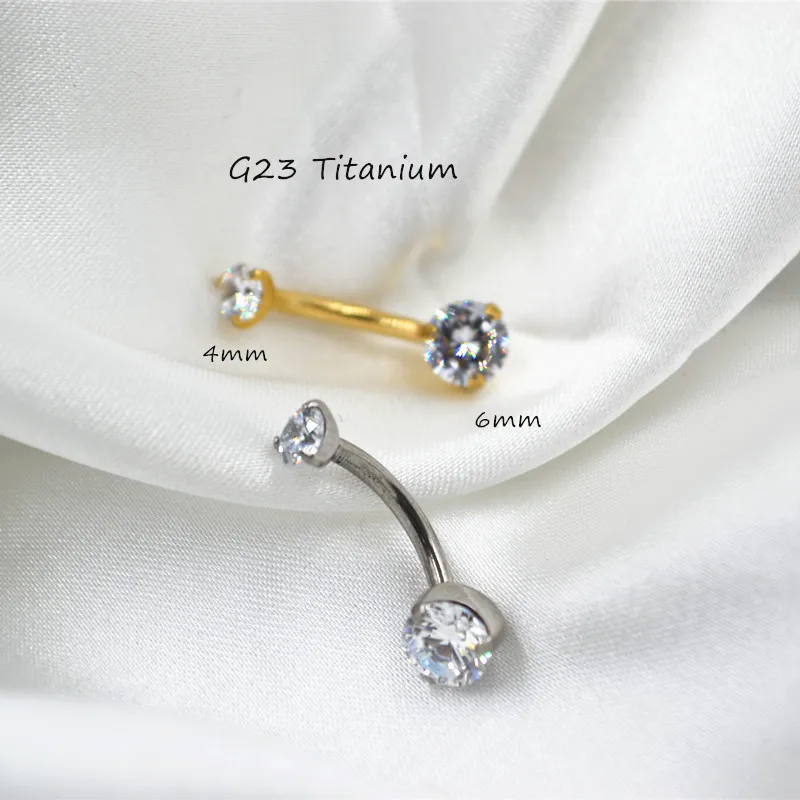 20PCS Body Jewelry-G23 Titanium Smart Sizes 14Gx10x4/6MM  CZ Navel Belly Button Curve Navel Piercing Banana Barbells