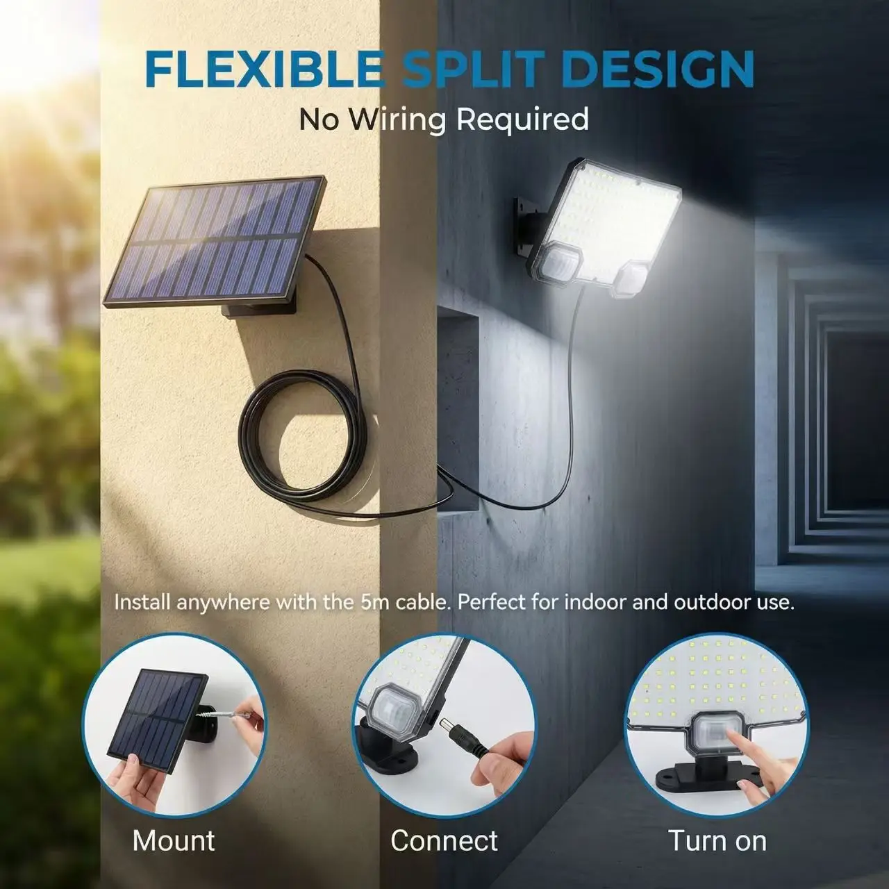 Solar Powered Motion Sensor Lights - Ideal for Garages, Driveways, Outdoor Patios, and Gardens - Split Design Solar Wall Lights