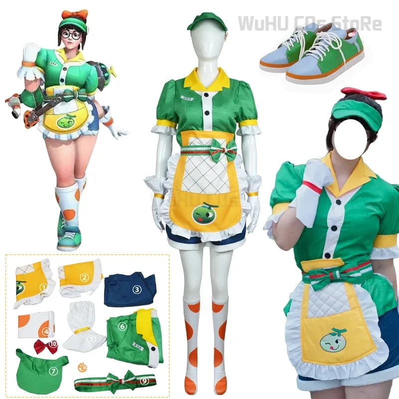 

Костюмы для косплея Game Over Watch Mei, обувь Meiling Zhou Honeydew, одежда с париком, обувь для женщин и девочек, карнавальный наряд на Хэллоуин