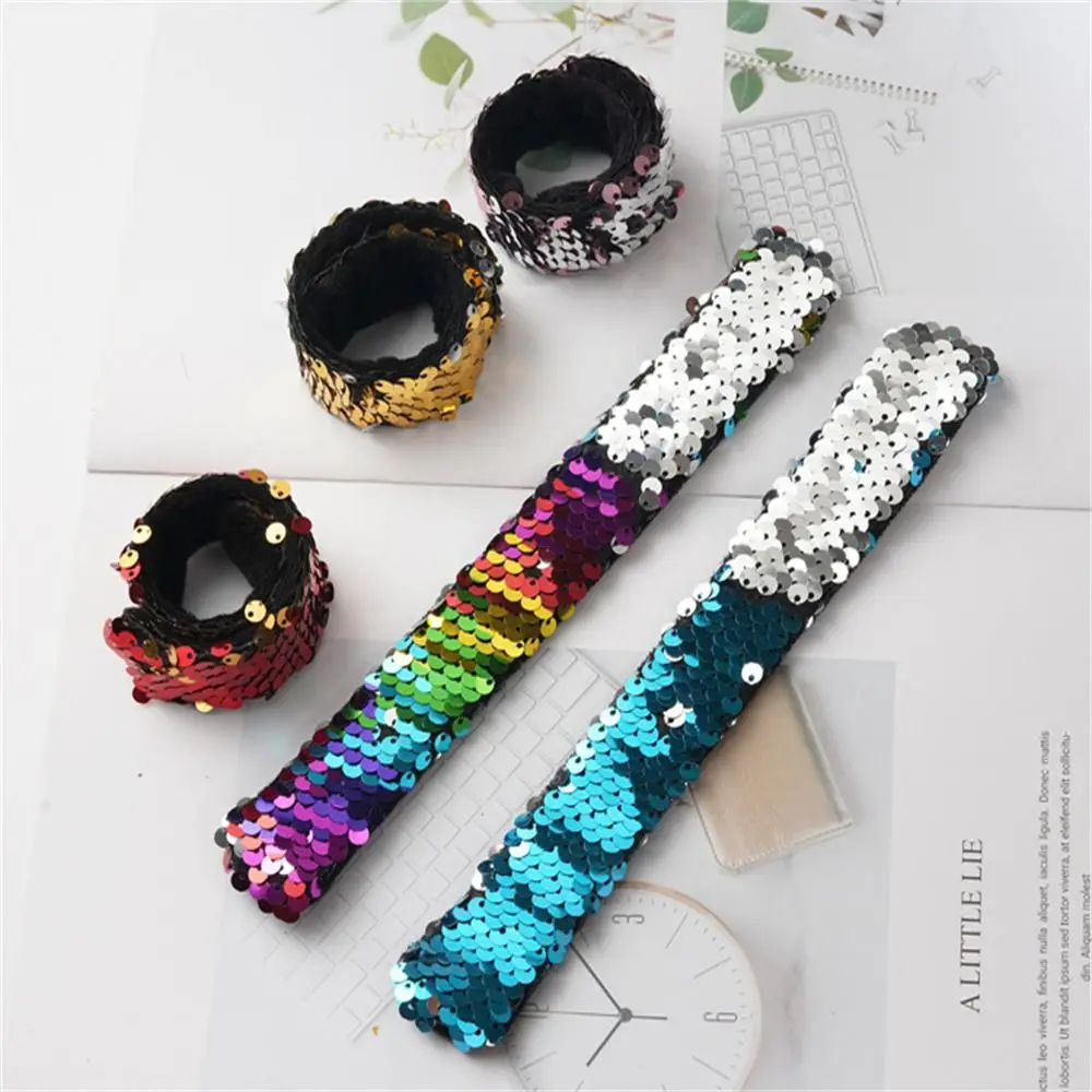 Little Mermaid Glitter Slap Wristband Two-Color Reversible Mermaid Sequin Wristband Colorful Wrist Decoration Clap Circle Toys