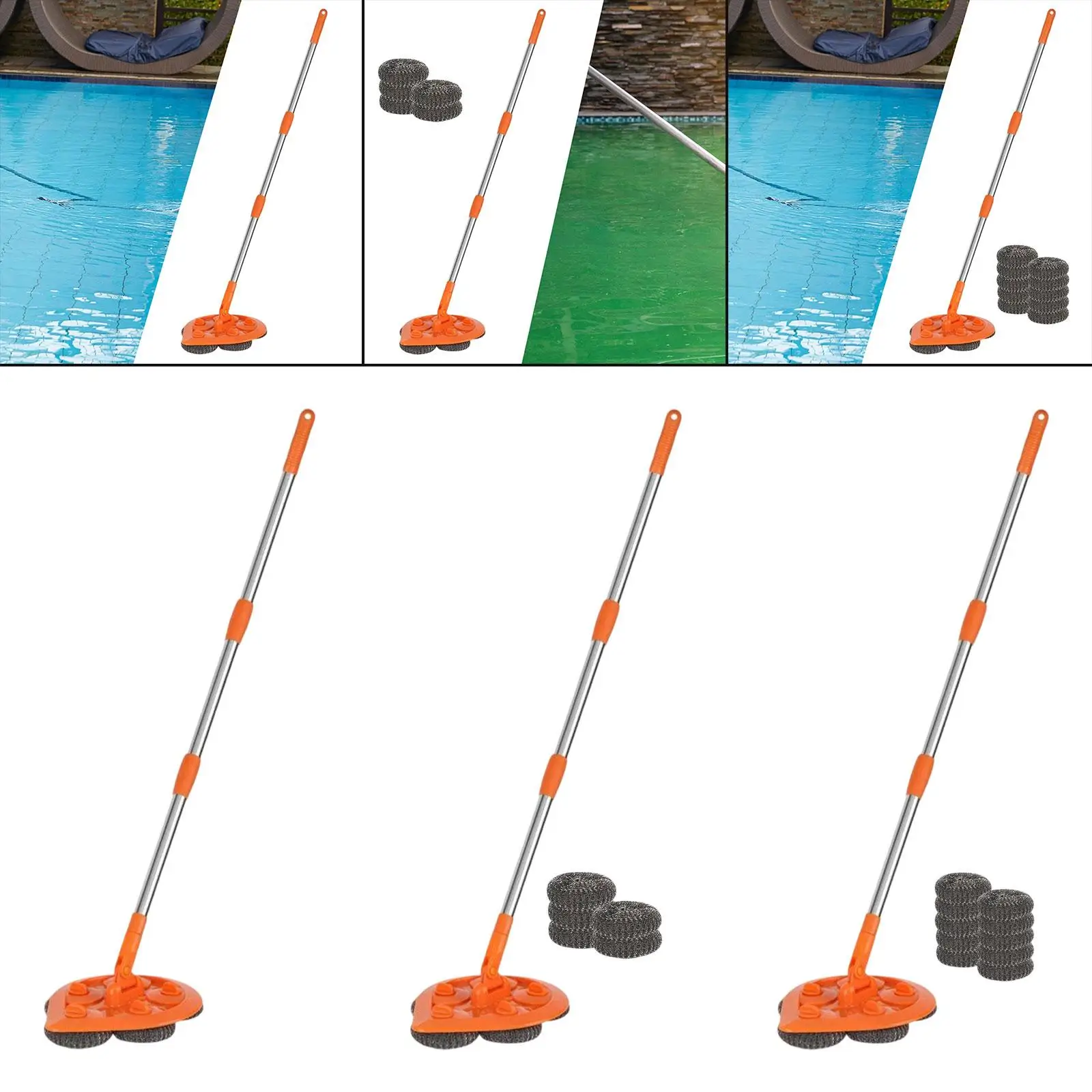 

Щетка для бассейна, сменная головка, портативное крепление, выдвижной инструмент для обслуживания бассейна для чистки ступеней бассейна, стен, углов, полов