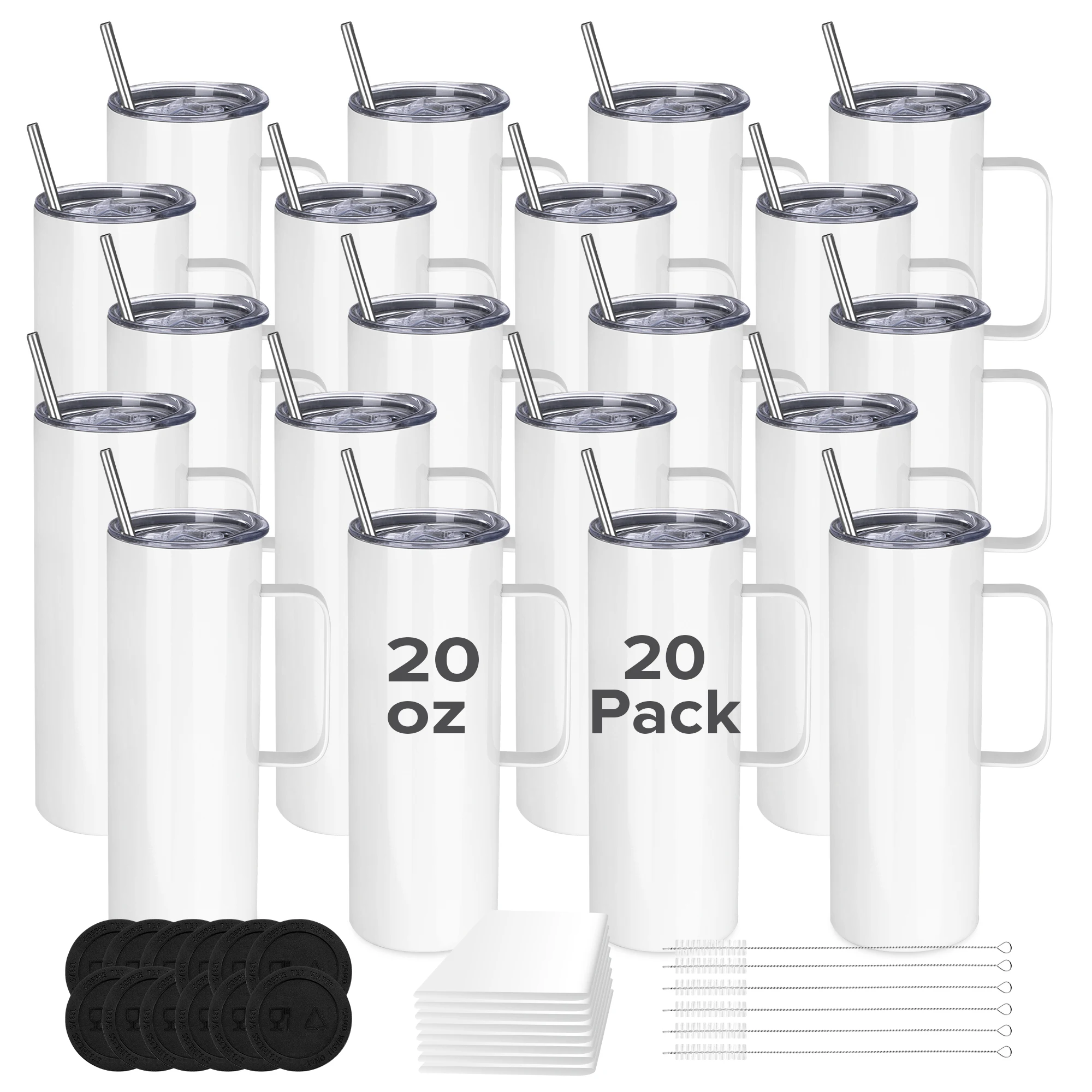 20 Pack 20 Oz Sublimation Mugs with Handles, Blank Mugs with Lids And Straws,Suitable for Heat Press Machines And Ovens