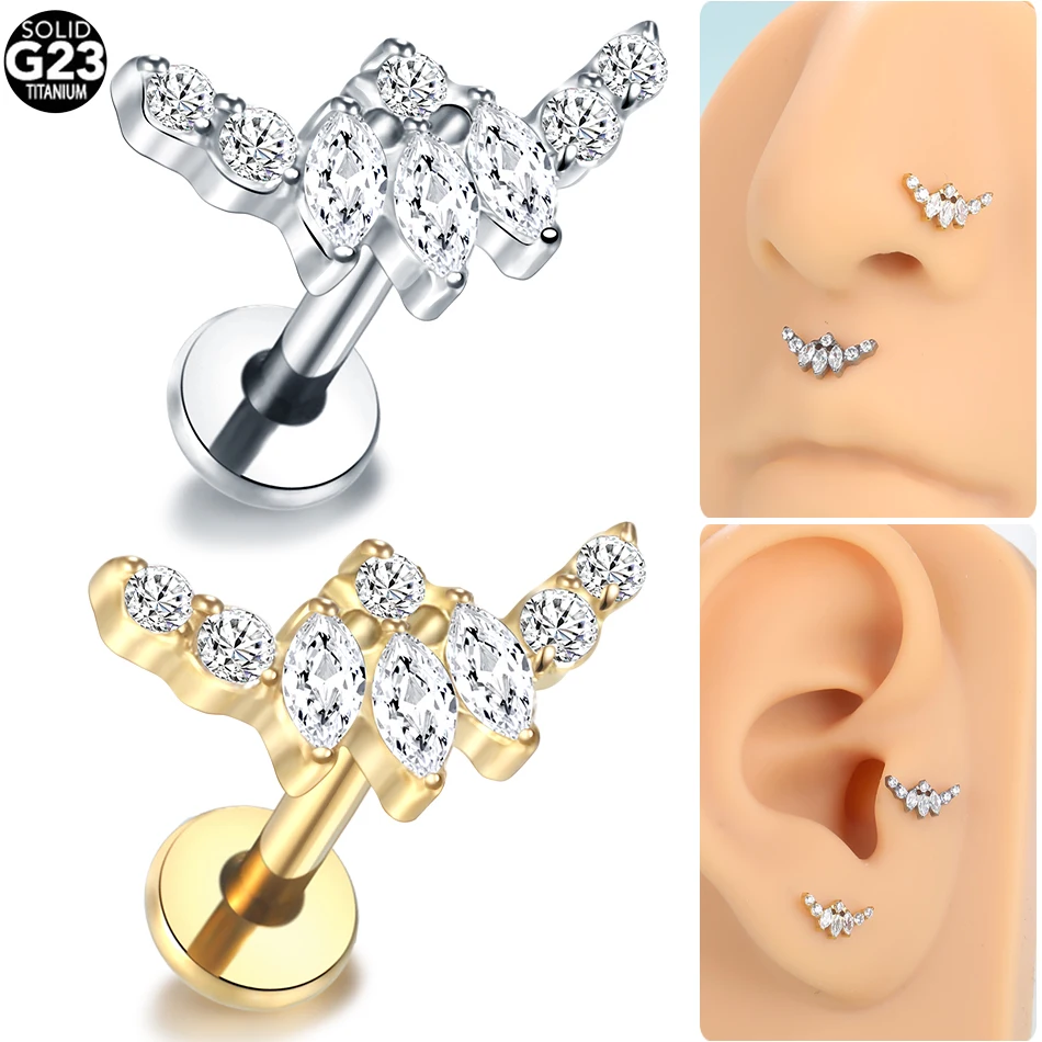 1/5PCS titanová labret piercing CZ markýza ulita lodní šroub náušnice skoba piercing zirkon ucho chrupavka bodloplev piercing ženy šperků