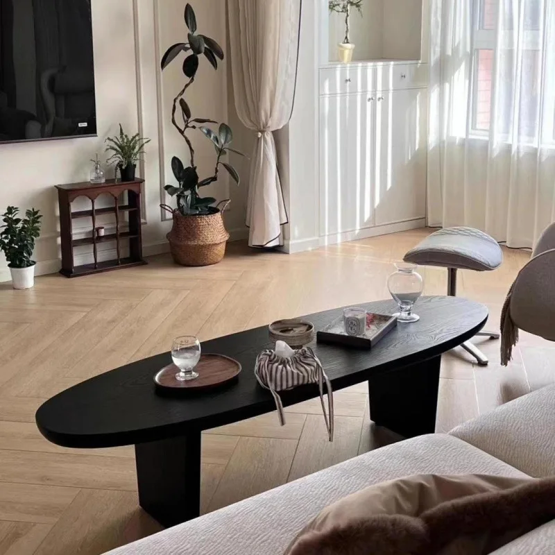 

Журнальный столик из массива дерева в скандинавском стиле, французский средневековый столик с черной кромкой, дизайнерский ретро-столик для гостиной, длинный маленький столик