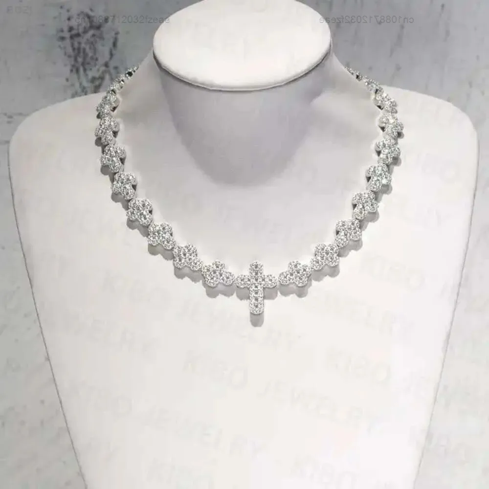 

Cross Necklace Trendy Iced Out 925 Sterling Silver Round and Baguette Moissanite Chain Necklace for Men