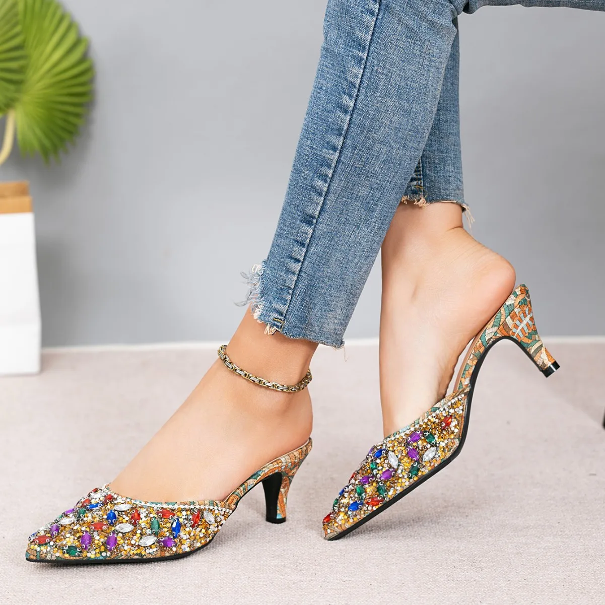 

7Cm Heel Height High Heels Sandals Light Mouth High Heels Sandals Rhinestones Bridal Wedding