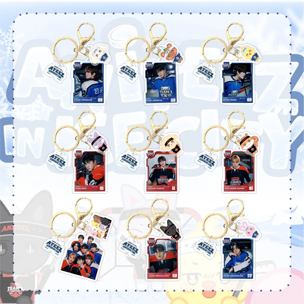 

KPOP ATEEZ ANITEEZ POP-UP Cute Cartoon Acrylic Keychains Hongjoong Jongho Mingi Yunho Keyring Bag Pendant Fans Collection Gifts