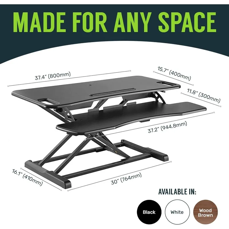 OF-S06-2 Desk Converter-37-inch Height Adjustable, MDF Wood, Sit-to-Stand Rise-X Pro Black, 37"