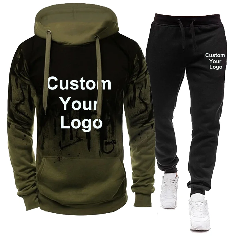 Custom Logo Splash Ink Sweatshirt Suit Men\'s Sweatsuit Set of Two Pieces for Men New in Hoodies and Blouses Full Man Suit Pants