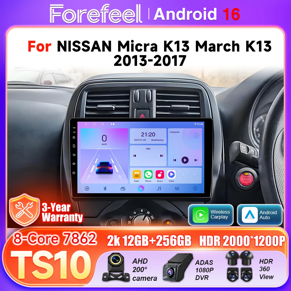 

Android 16 Auto Car Radio For NISSAN Micra K13 March K13 2013 2014 2015 - 2017 Carplay Multimedia Player BT 5G Wifi GPS Stereo