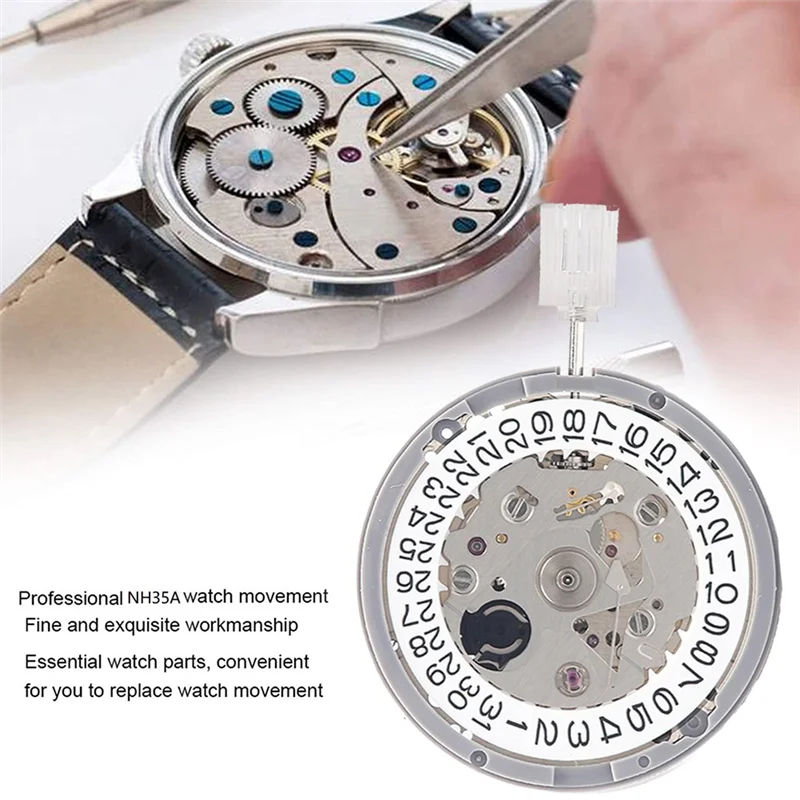 NH35/NH35A Movement+Movement Handle+Needle+Week Dial+Calendar Dial Kit High Accuracy Automatic Mechanical Watch Movement