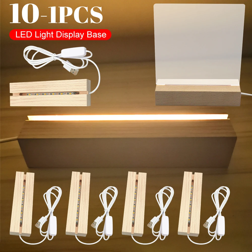 

1-10PCS LED Wood Display Base USB Lighted Stand Handmade Wooden Night Lamp Base Bedroom Resin Ornament Stand DIY Night Light