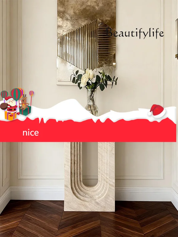 

sZFrench entry long bar case wabi sandy wind natural travertine entrance table household corridor storage table retro wall narro