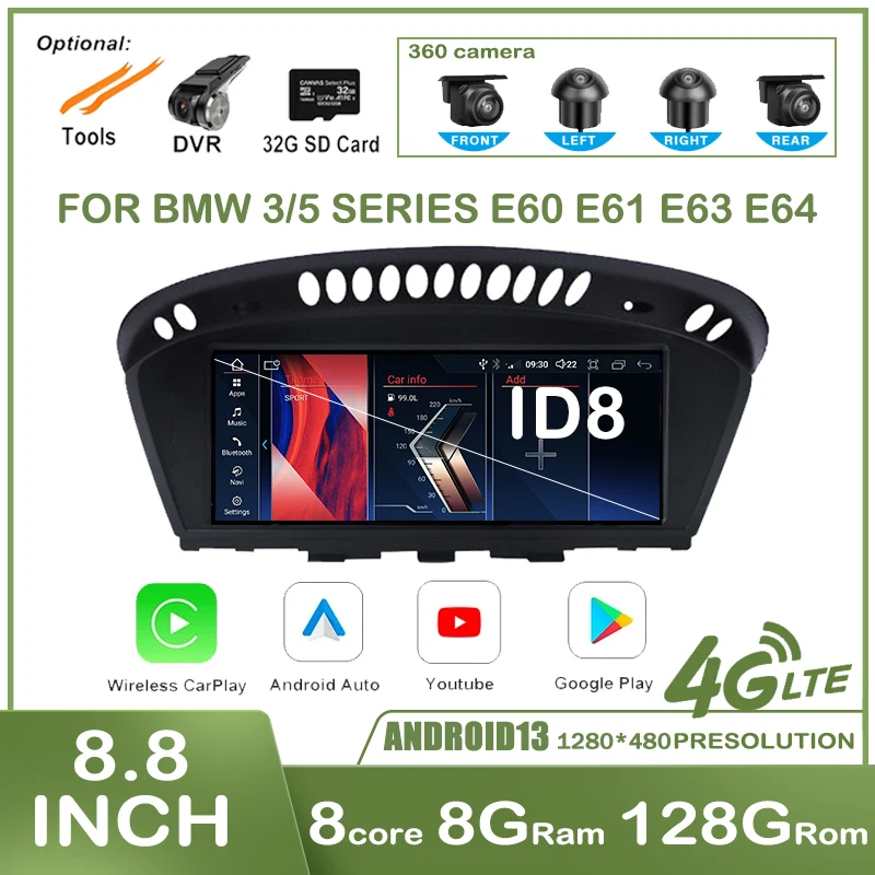 

8.8" Android 13 Car Radio Speaker For BMW E60 E61 E62 E63 E64 2005-2012 Carplay Player Wireless Navigation Intelligent System