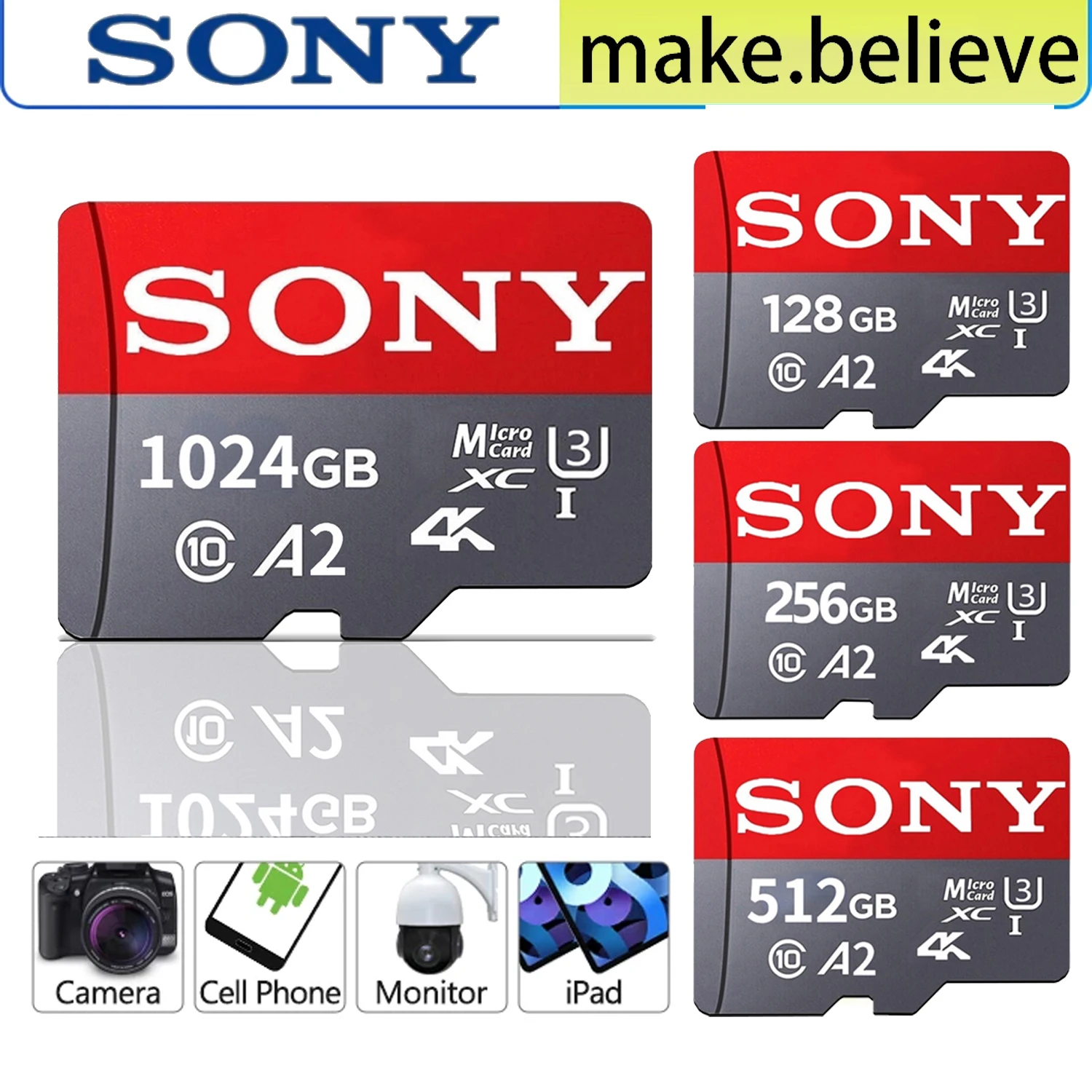 Tarjeta Micro SD Original Sony de 128GB, 256GB, 512GB, 1TB, Clase 10, tarjeta de memoria TF de alta velocidad para teléfono, cámara, tableta