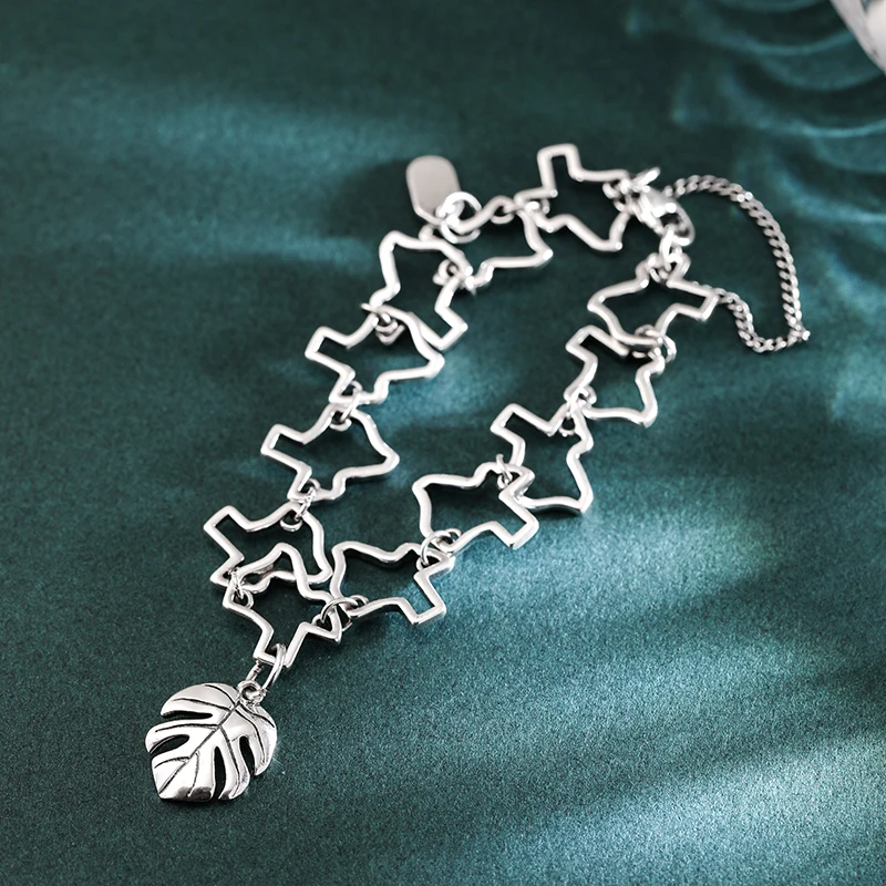 Genuine 925 sterling silver Texas Charm Bracelet paired with Penglai banana leaves pendant