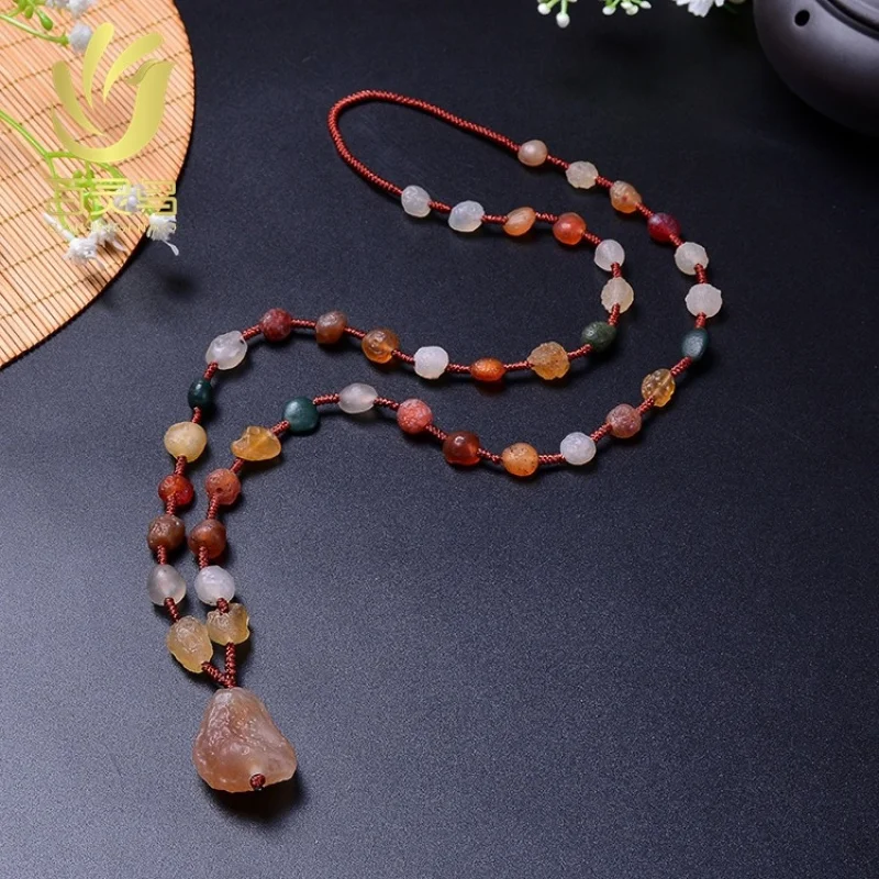 Alashan Gobi Agate Rough Stone Necklace Raisin Color Candy round Beads Sweater Chain